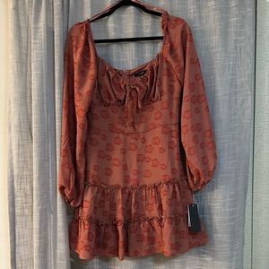 CITY STUDIO Womens Red Tied Skirt Lined Blouson Sleeve Short Fit + Flare Dress